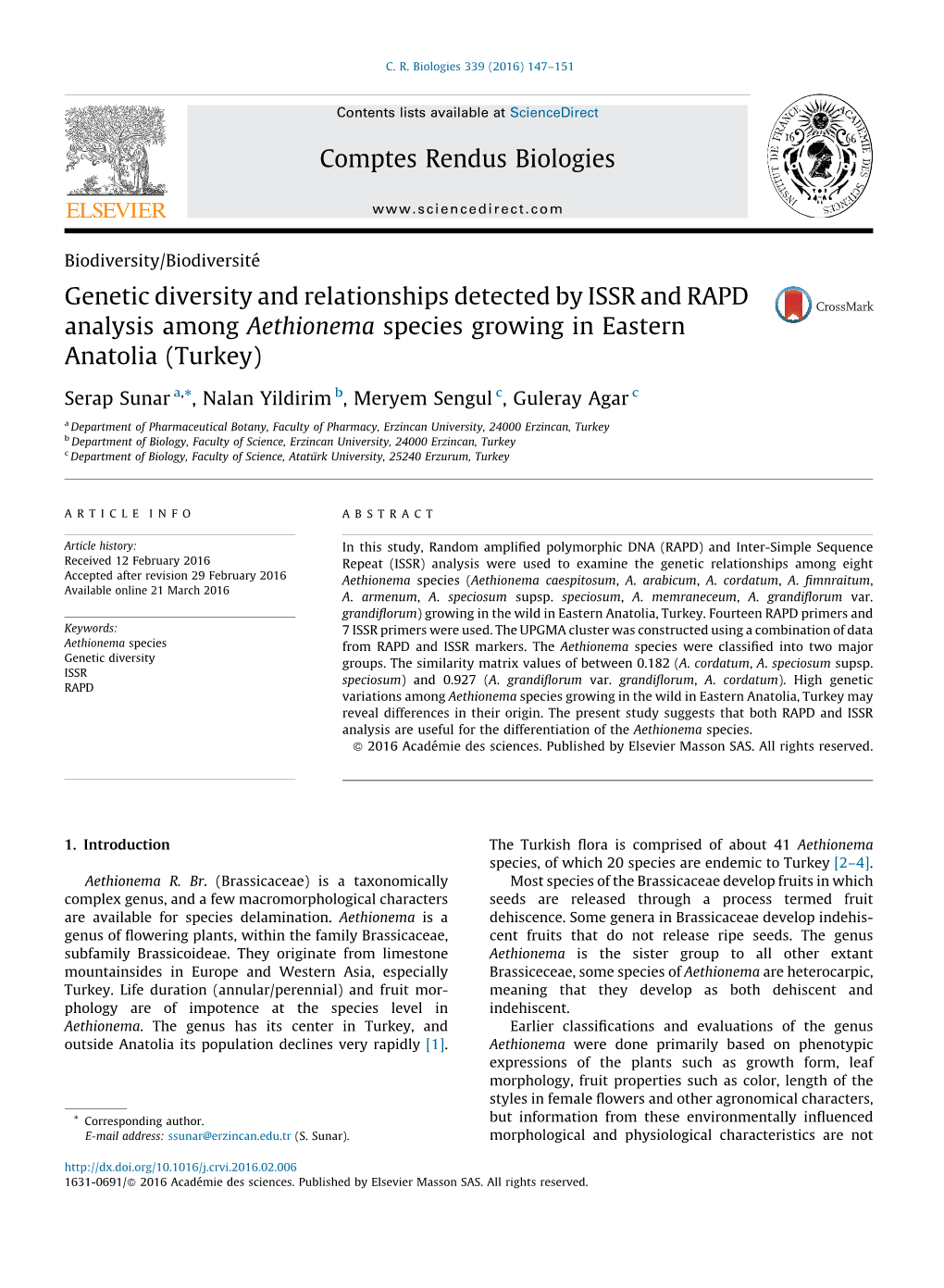 Genetic Diversity and Relationships Detected by ISSR and RAPD