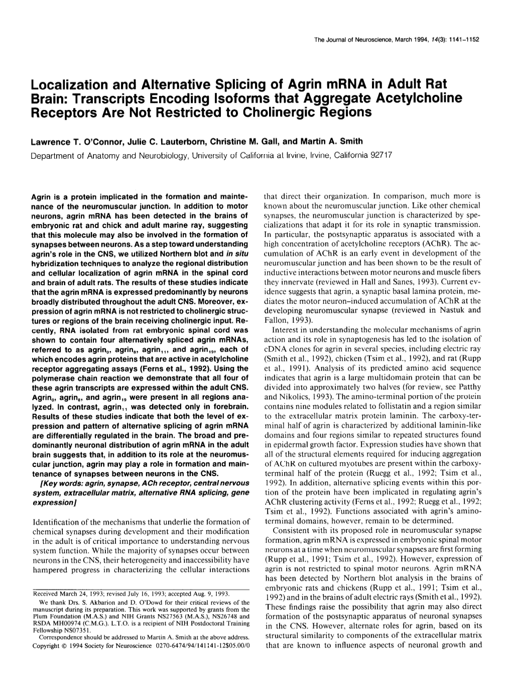 Localization and Alternative Splicing of Agrin