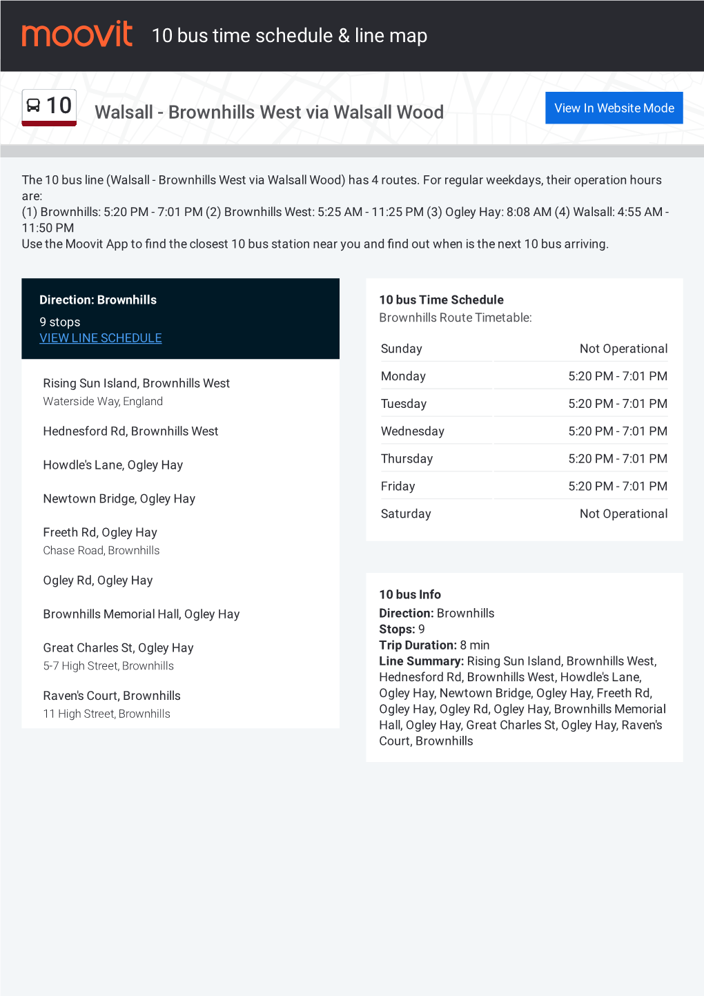 10 Bus Time Schedule & Line Route