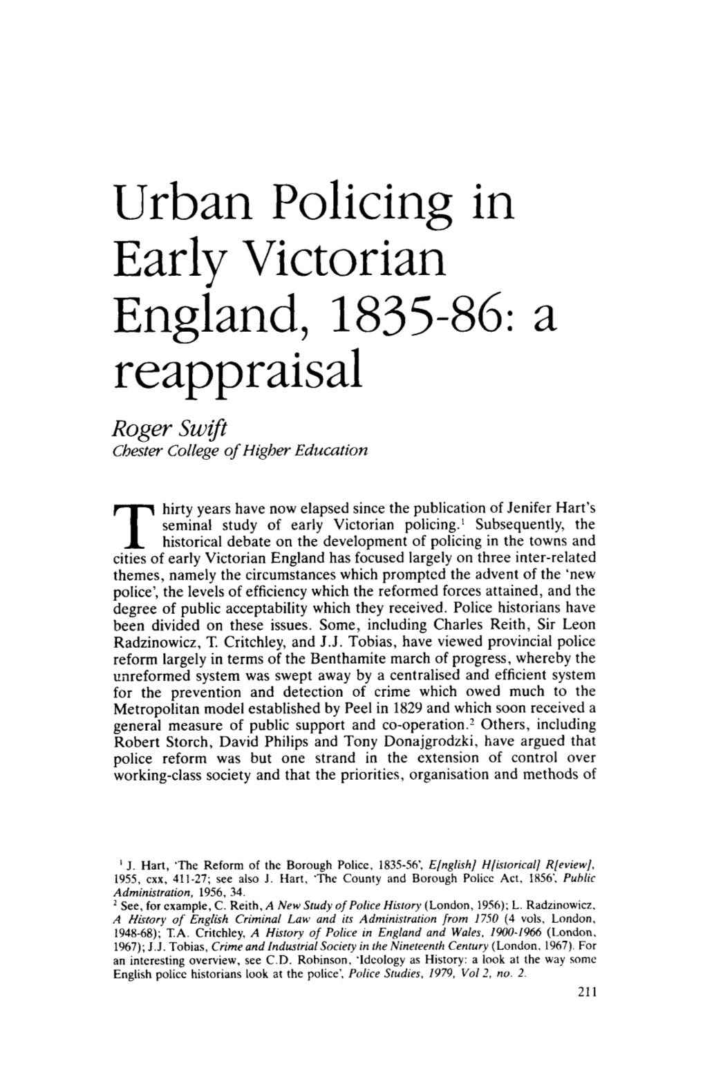 Urban Policing in Early Victorian England, 183586: a Reappraisal