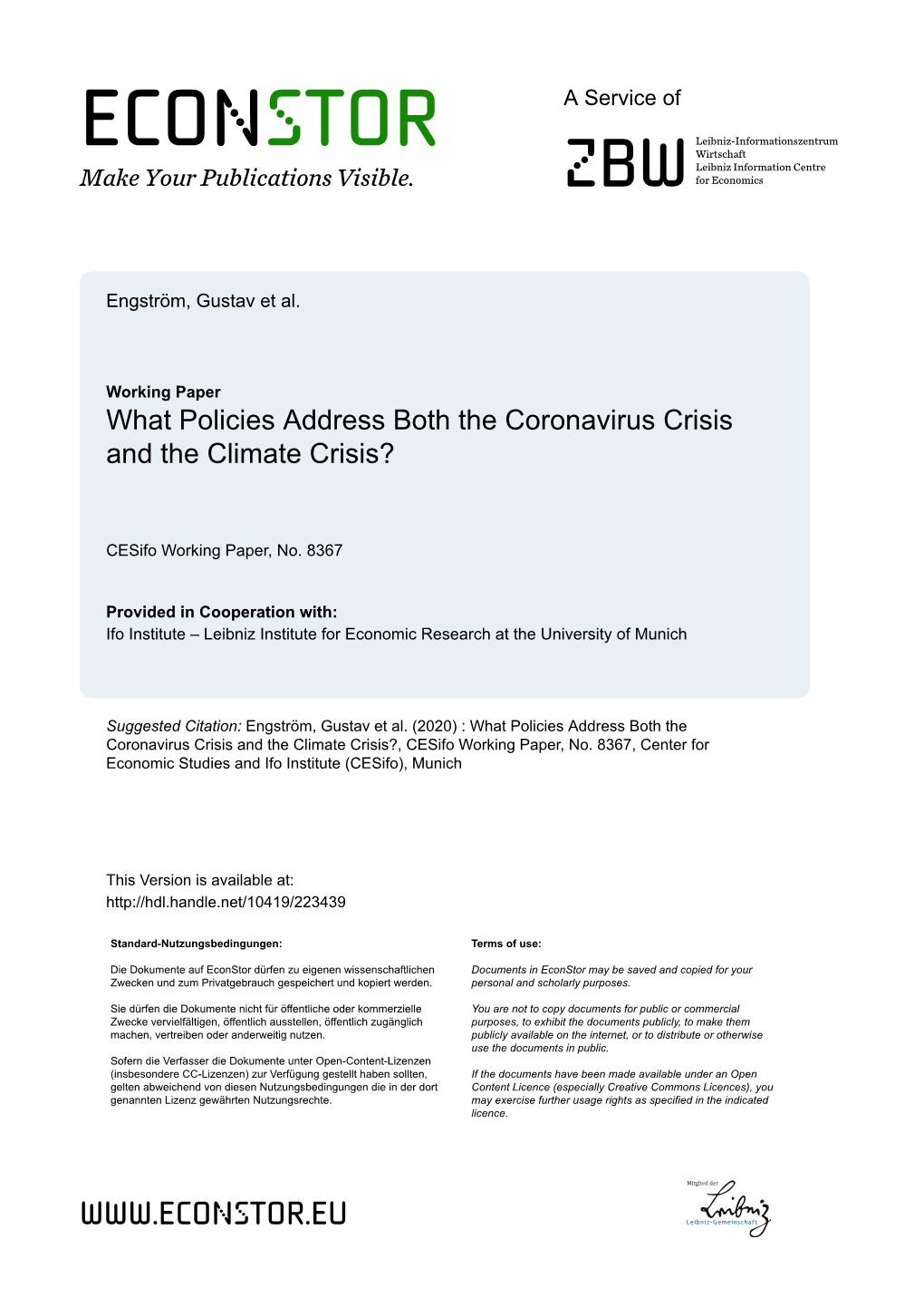 What Policies Address Both the Coronavirus Crisis and the Climate Crisis?