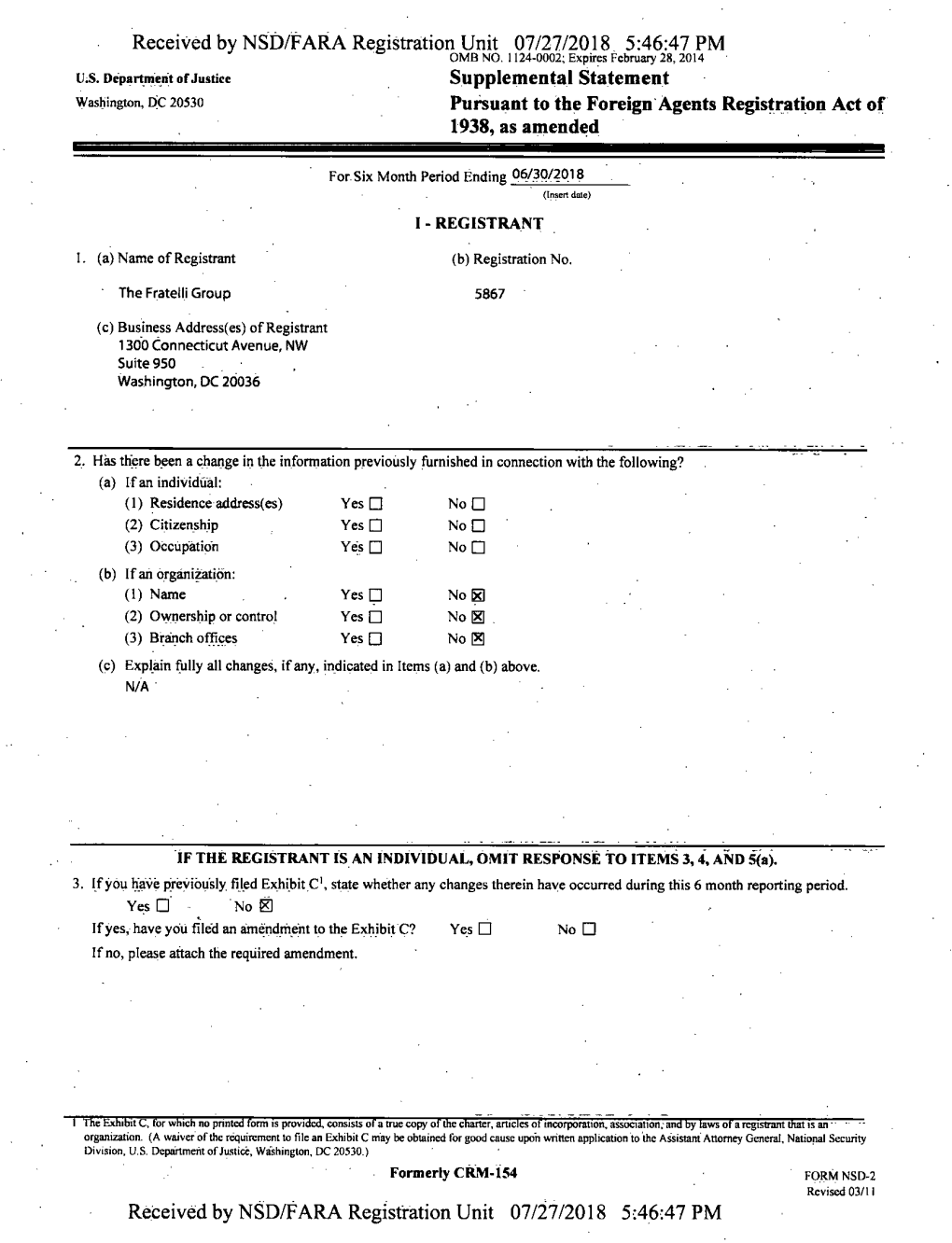 Received by NSD/FARA Registration Unit 07/27/2018 5:46:47 PM OMB NO