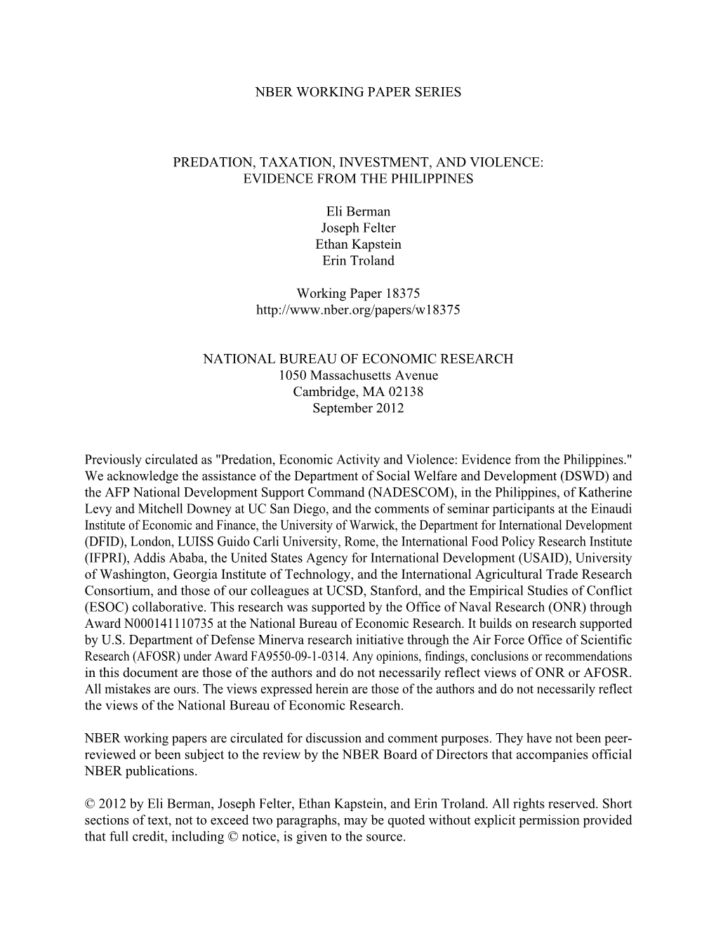 Predation, Taxation, Investment, and Violence: Evidence from the Philippines