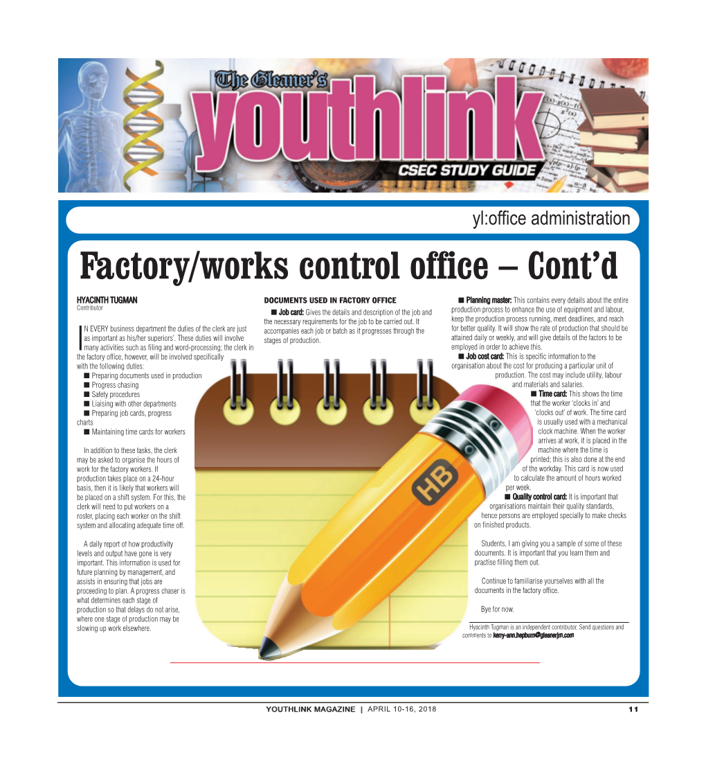 Factory/Works Control Office – Cont’D