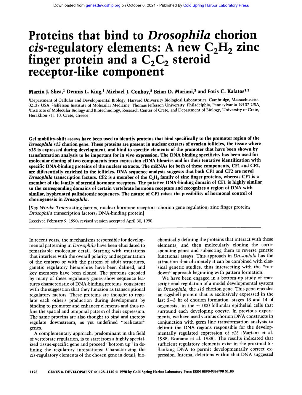 A New C2H 2 Zinc Finger Protein and a C2C2 Steroid Receptor-Like Component