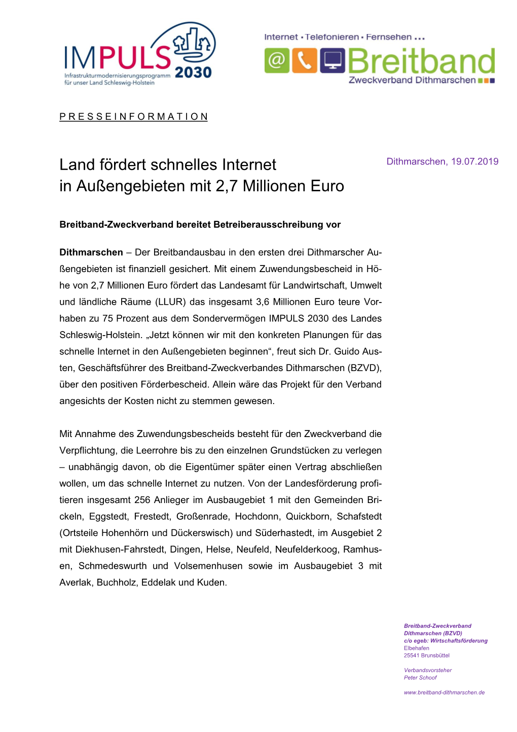 Land Fördert Schnelles Internet in Außengebieten Mit 2,7 Millionen Euro