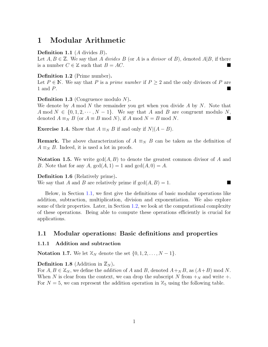 1 Modular Arithmetic