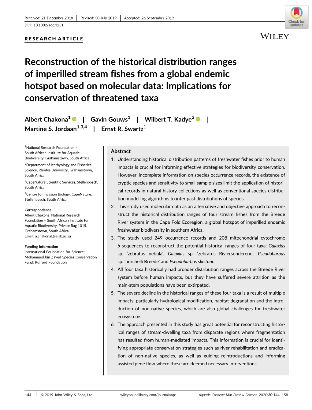 Reconstruction of the Historical Distribution Ranges of Imperilled