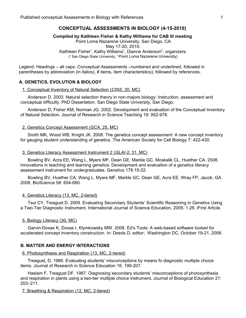 Conceptual Assessments in Biology (4-15-2010)