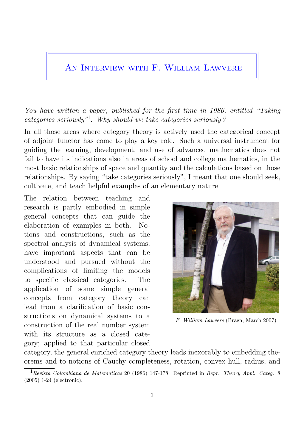 An Interview with F. William Lawvere