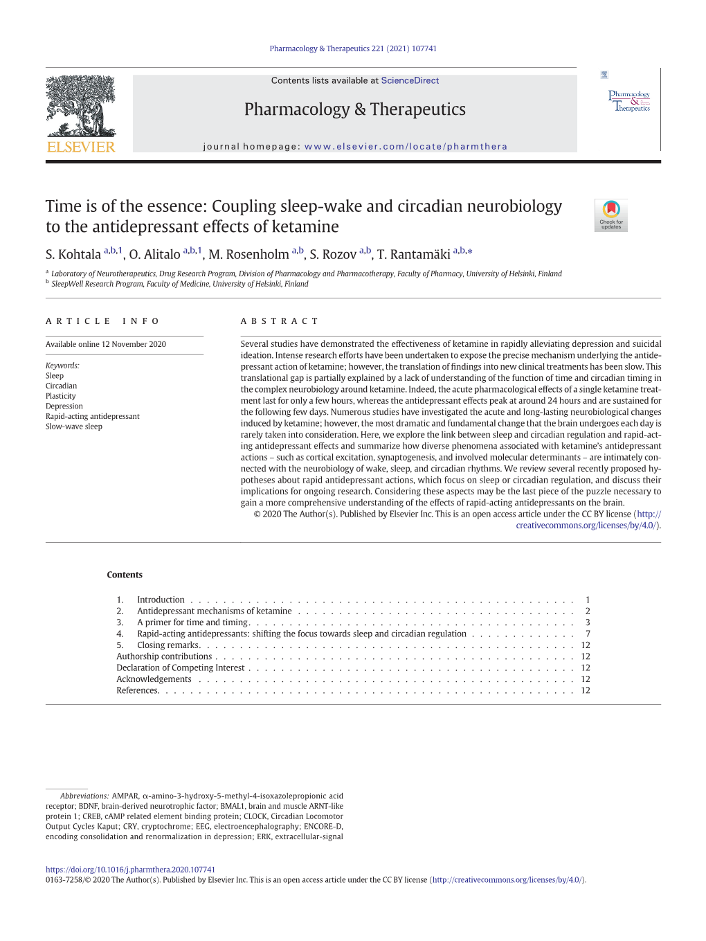 Coupling Sleep-Wake and Circadian Neurobiology to the Antidepressant Effects of Ketamine