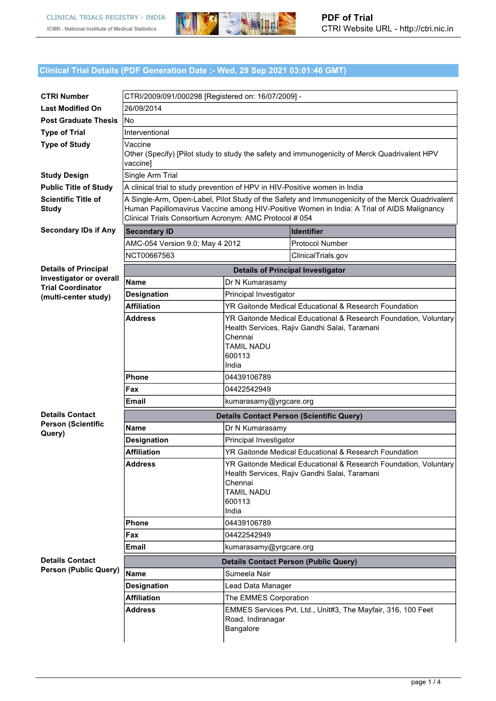 CTRI Trial Data