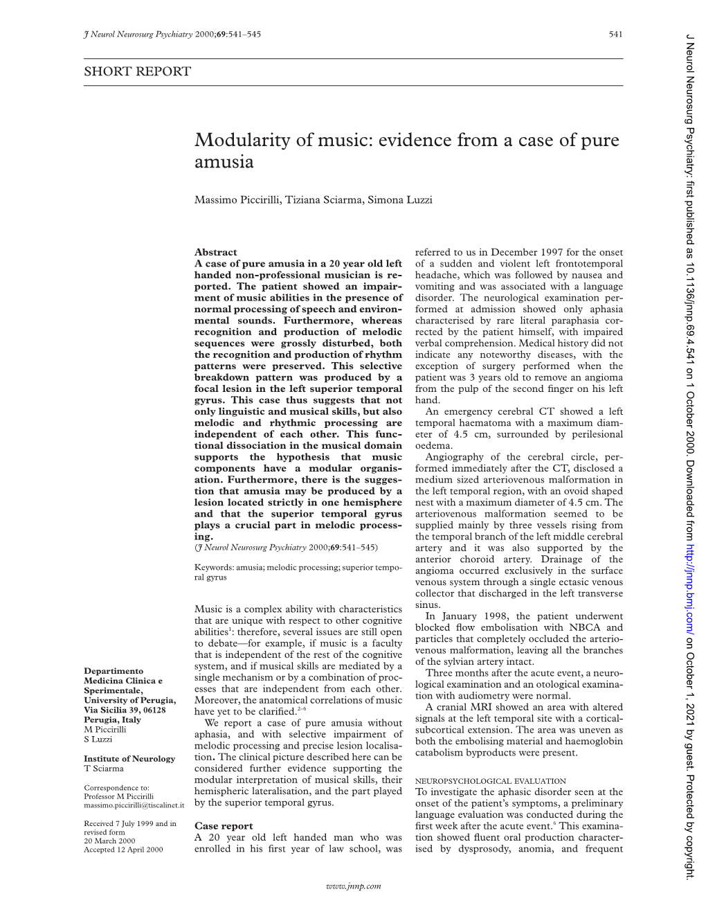 Modularity of Music: Evidence from a Case of Pure Amusia