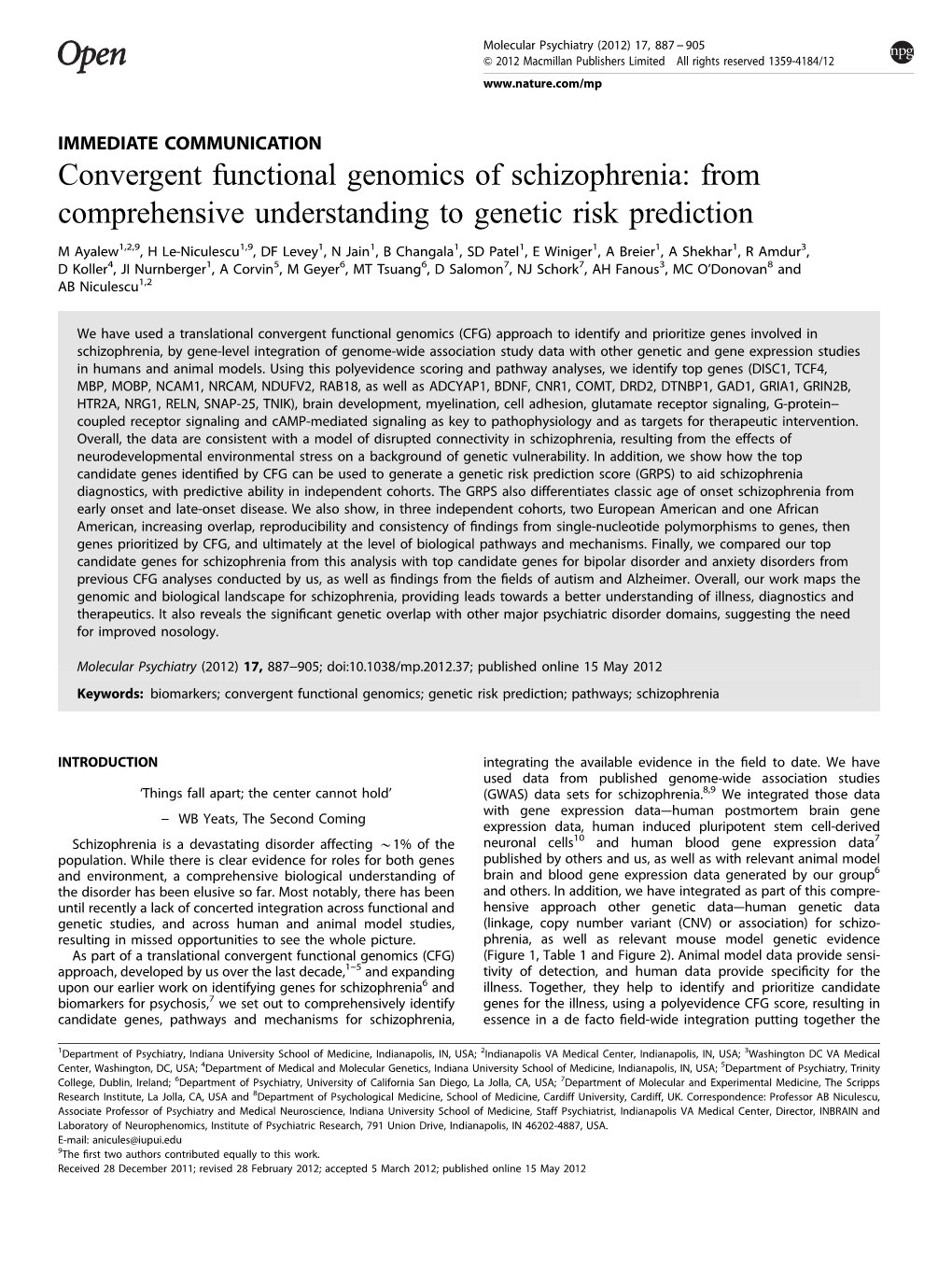 Convergent Functional Genomics of Schizophrenia: from Comprehensive Understanding to Genetic Risk Prediction