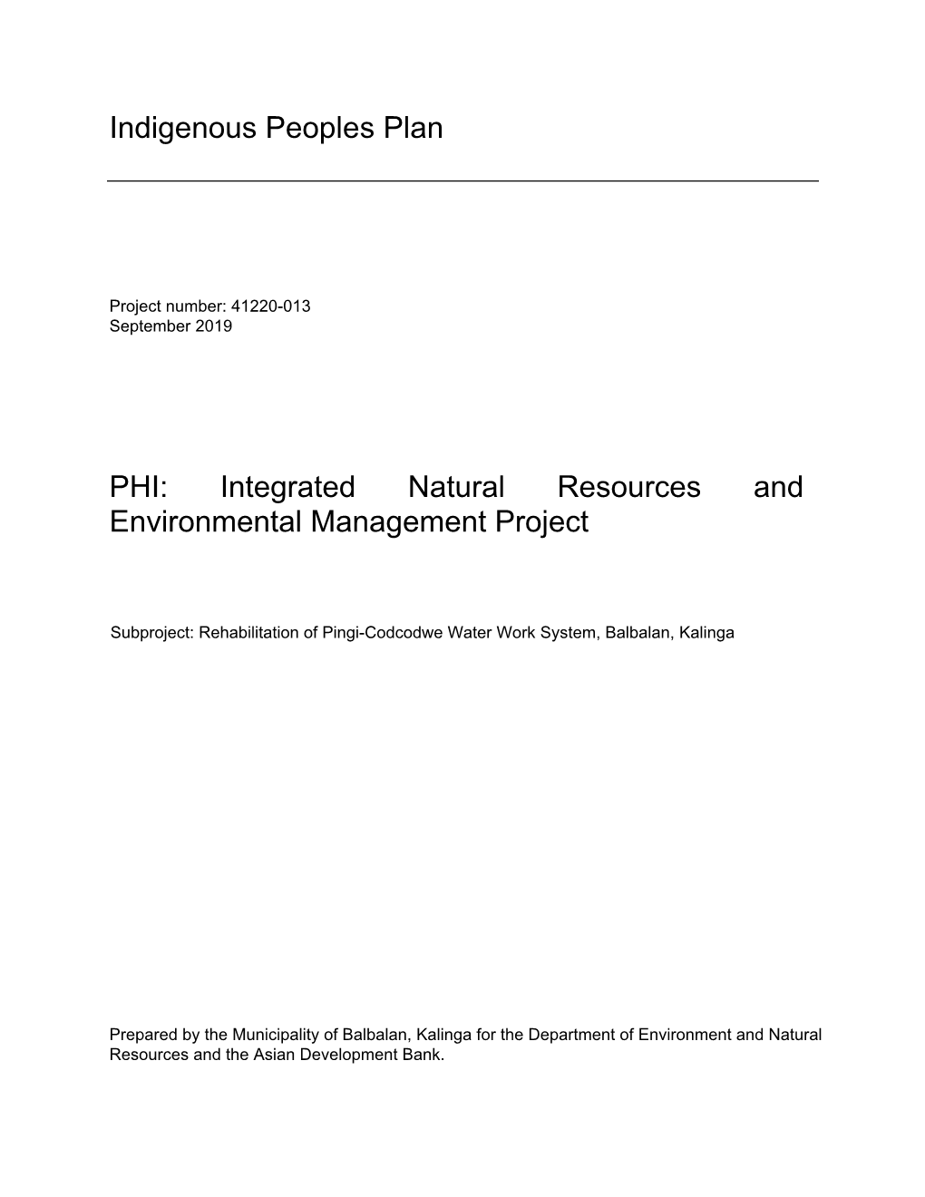 Indigenous Peoples Plan PHI: Integrated Natural Resources And