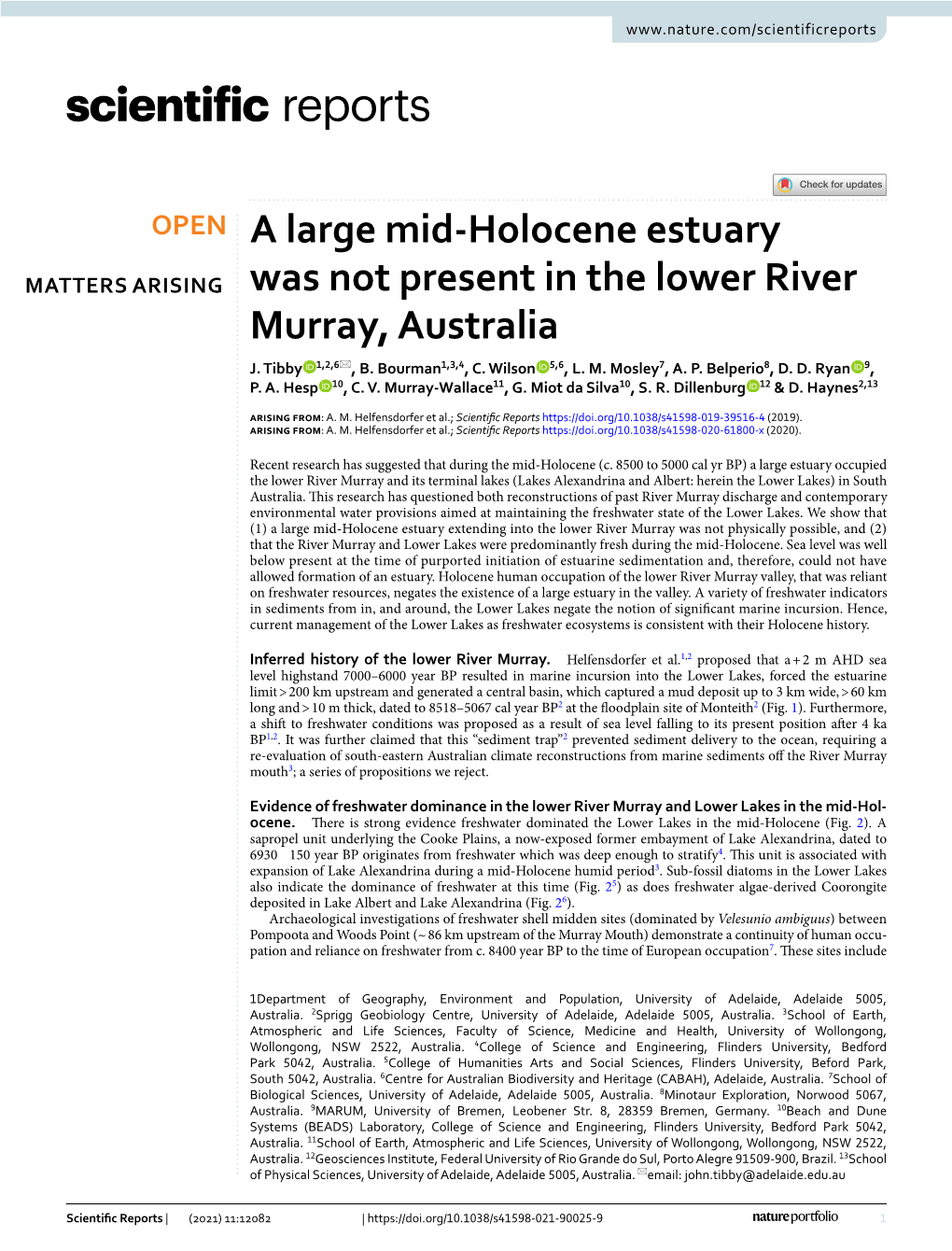 A Large Mid-Holocene Estuary Was Not Present in the Lower River Murray