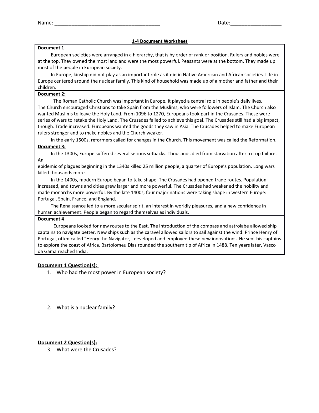 1-4 Document Worksheet