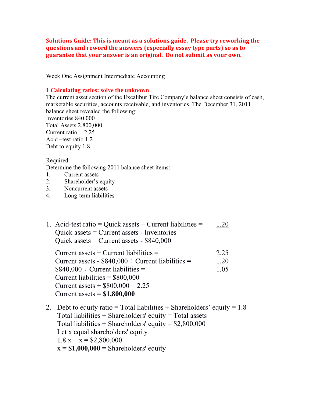 1 Calculating Ratios: Solve the Unknown