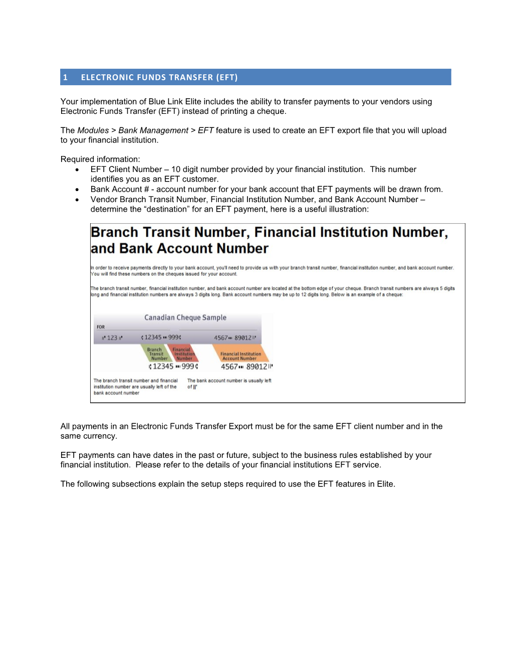 1 Electronic Funds Transfer (EFT)