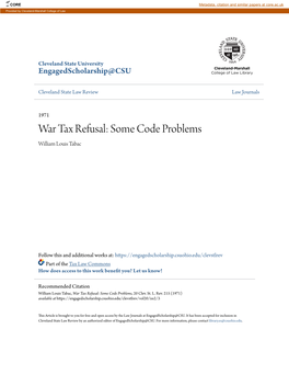 War Tax Refusal: Some Code Problems William Louis Tabac