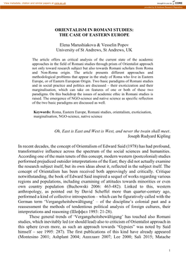 Orientalism in Romani Studies: the Case of Eastern Europe