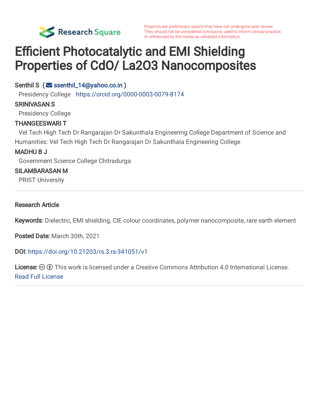 Efficient Photocatalytic and EMI Shielding Properties of Cdo/ La2o3 Nanocomposites