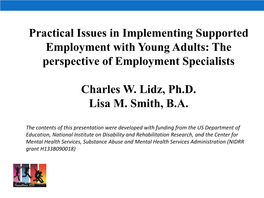 Practical Issues in Implementing Supported Employment with Young Adults: the Perspective of Employment Specialists