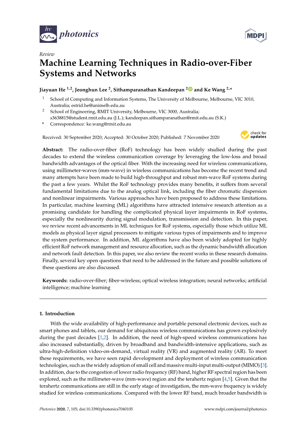 Machine Learning Techniques in Radio-Over-Fiber Systems and Networks