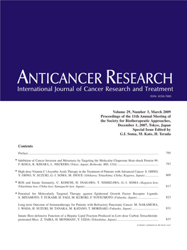 ANTICANCER RESEARCH International Journal of Cancer Research and Treatment ISSN: 0250-7005