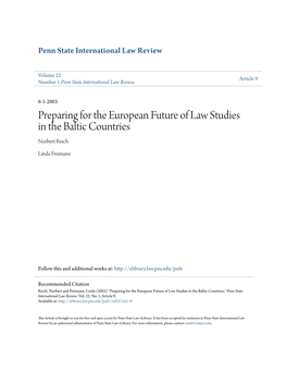 Preparing for the European Future of Law Studies in the Baltic Countries Norbert Reich