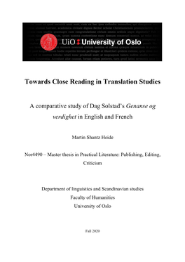 Towards Close Reading in Translation Studies
