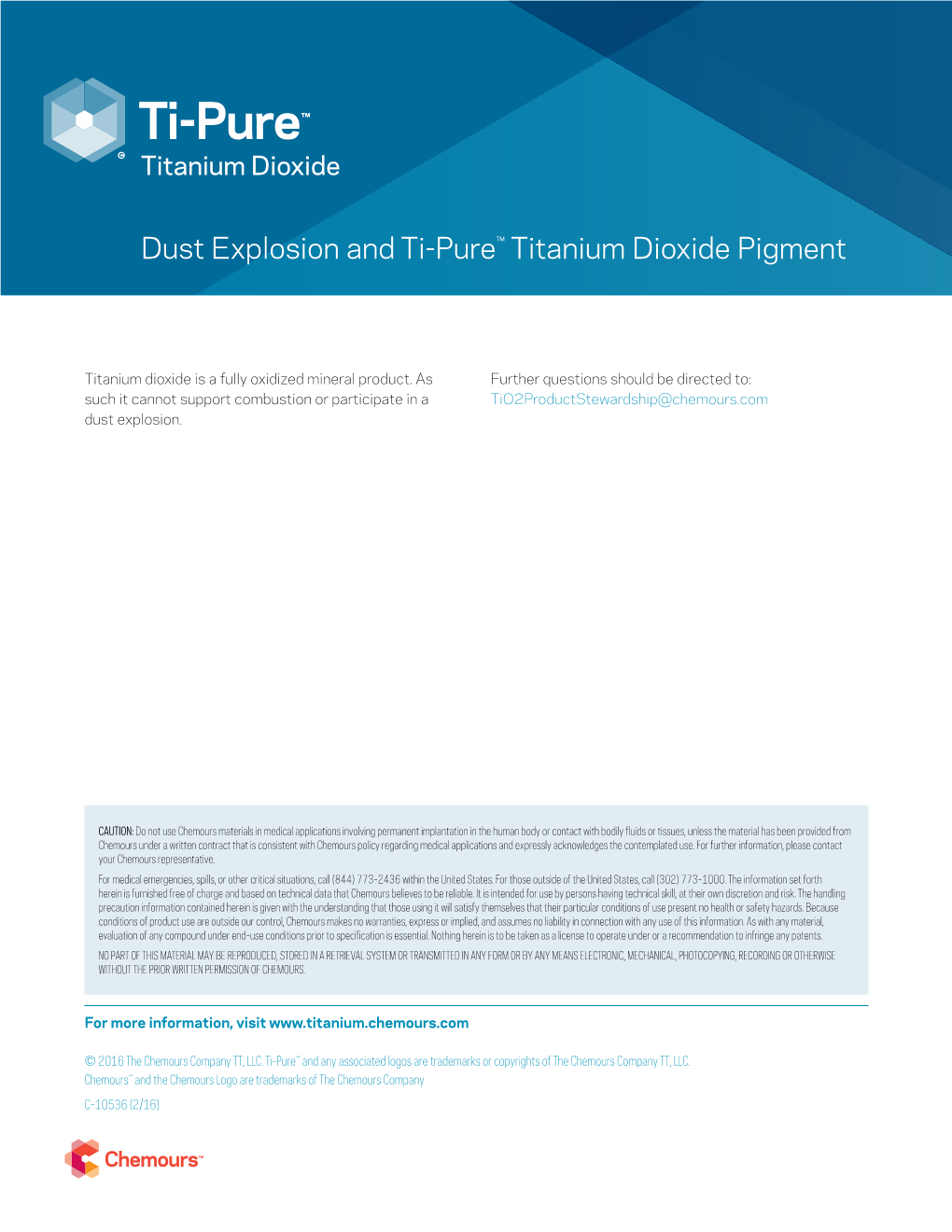 Dust Explosion and Ti-Pure™ Titanium Dioxide Pigment