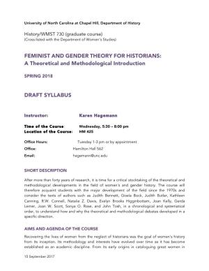 FEMINIST and GENDER THEORY for HISTORIANS: a Theoretical and Methodological Introduction