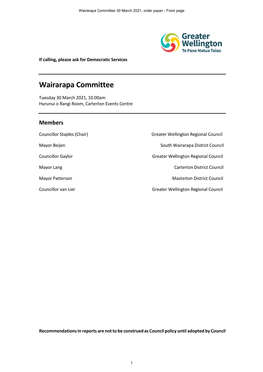 Wairarapa Committee 30 March 2021, Order Paper - Front Page