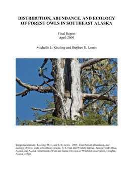 Distribution, Abundance, and Ecology of Forest Owls in Southeast Alaska