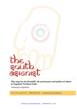 Who Sings for the Hornbill?: the Performance and Politics of Culture in Nagaland, Northeast India
