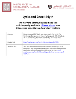 Lyric and Greek Myth