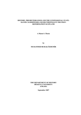 David Calderwood and His Writings in the Post- Reformation Scotland