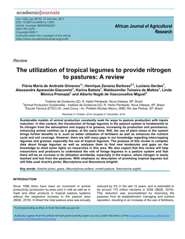 The Utilization of Tropical Legumes to Provide Nitrogen to Pastures: a Review