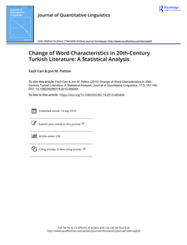Change of Word Characteristics in 20Th-Century Turkish Literature: a Statistical Analysis