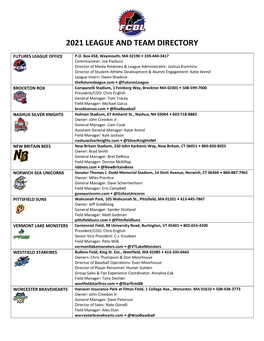 2021 League and Team Directory