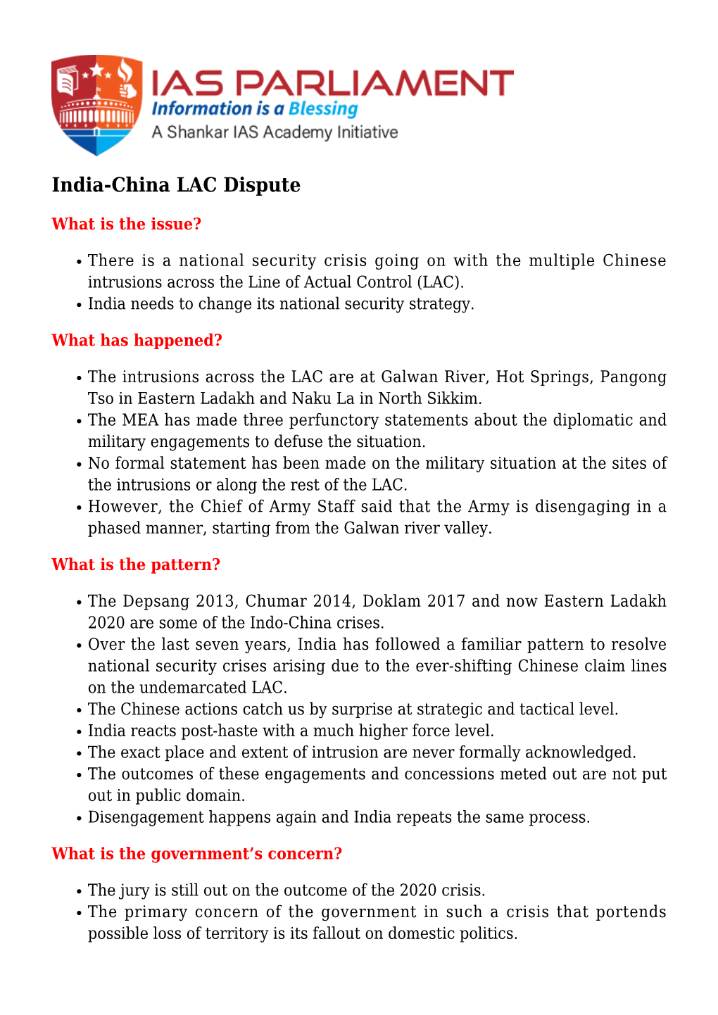 India-China LAC Dispute
