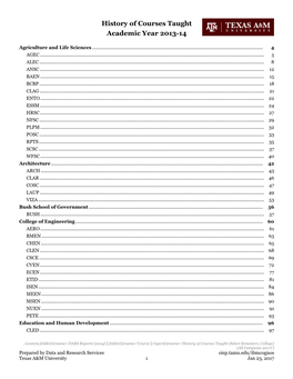 History of Courses Taught Academic Year 2013-14