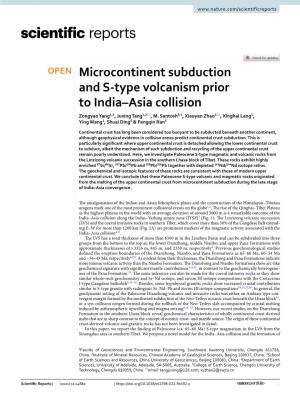 Microcontinent Subduction and S-Type Volcanism Prior to India–Asia Collision