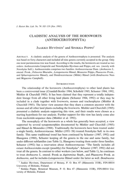 Cladistic Analysis of the Hornworts (Anthocerotophyta)