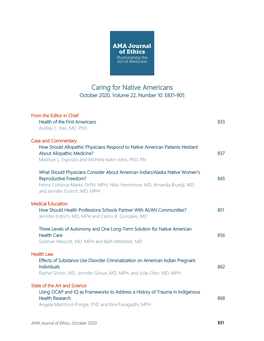 Caring for Native Americans October 2020, Volume 22, Number 10: E831-905
