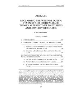 Welfare Queen: Feminist and Critical Race Theory Alternatives to Existing Anti-Poverty Discourse