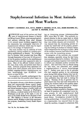 Staphylococcal Infection in Meat Animals and Meat Workers