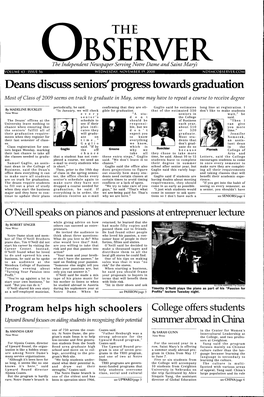 Deans Discuss Seniors' Progress Towards Graduation Most of Class of 2009 Seems on Track to Graduate in May, Some May Have to Repeat a Course to Receive Degree