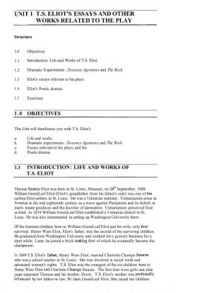 Ltnit 1 T.S. Eliot's Essays and Other Works Related to the Play